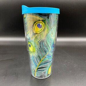 24oz Tervis Blue/Yellow Peacock Feather Tumbler